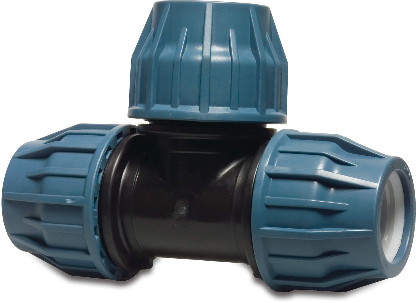 Jason T-Stück 90° PP Klemm 16bar Schwarz/Blau DVGW/KIWA/WRAS/SVGW