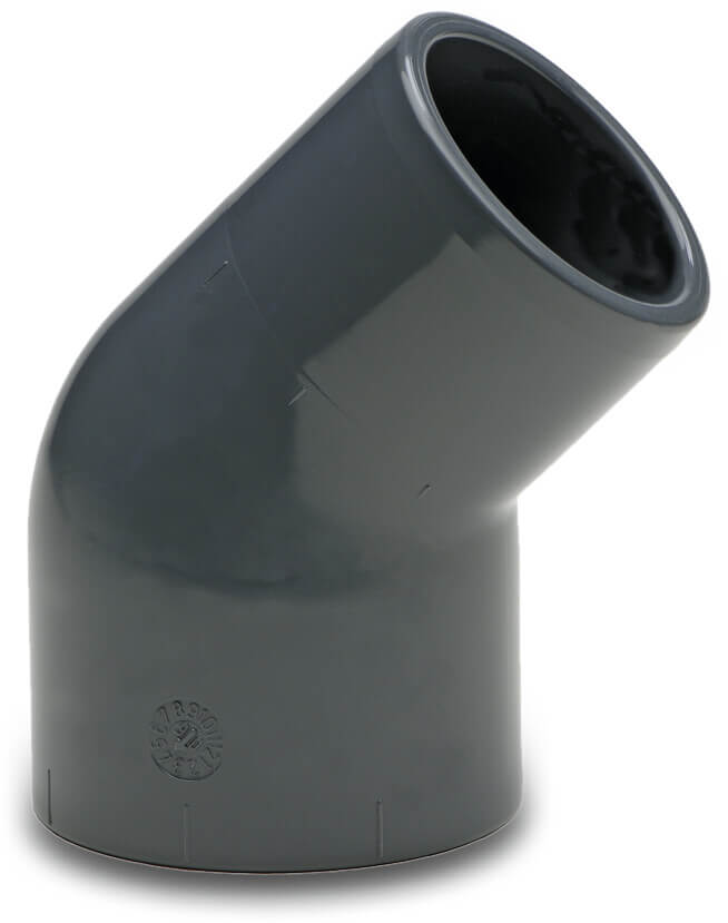 VDL Winkel 45° PVC-U 50 mm x 40/50 mm Klebemuffe x Klebemuffe/Klebestutzen 16bar Grau