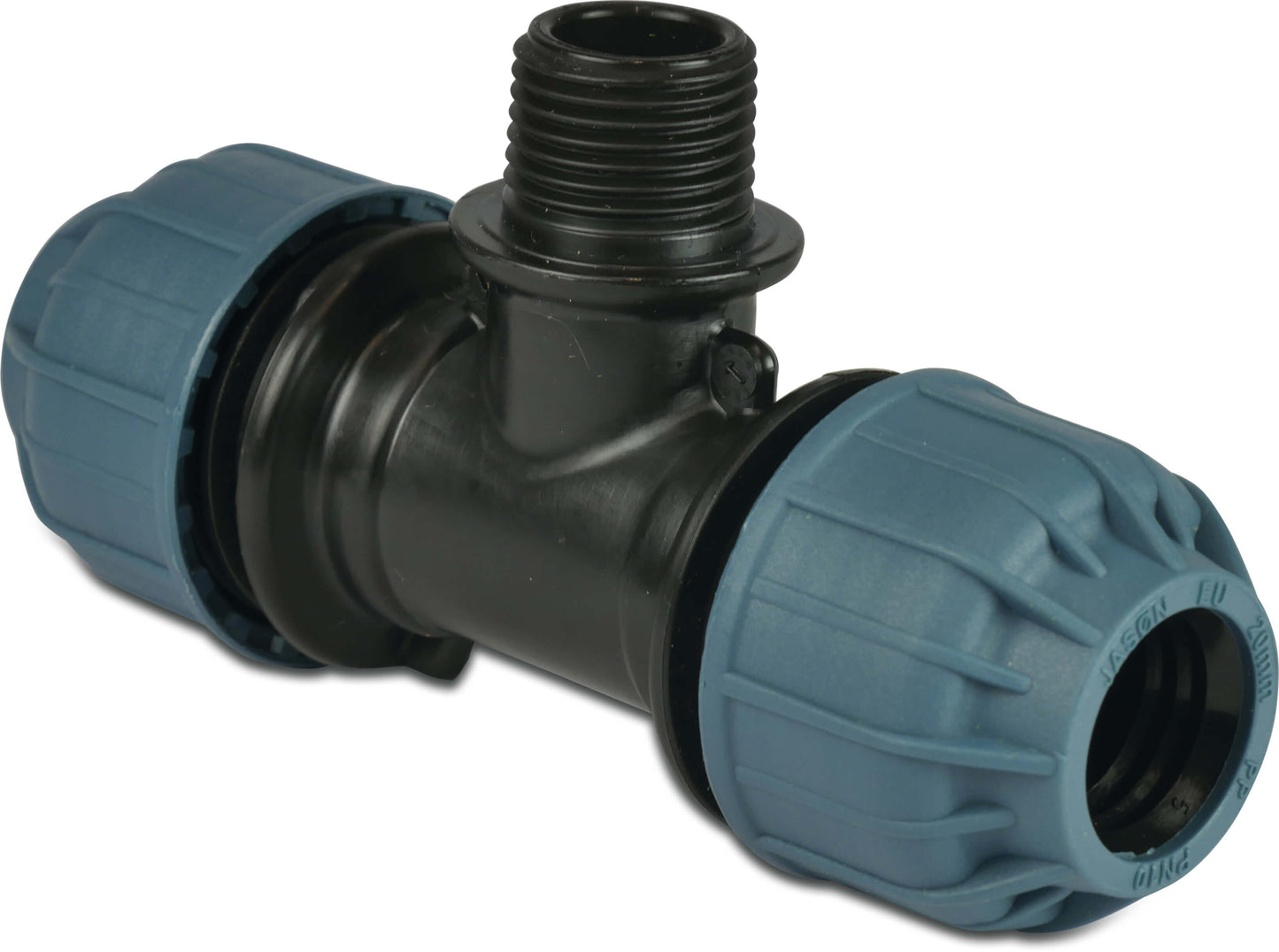 Jason T-Stück 90° PP Klemm x Außengewinde x Klemm 10bar Schwarz/Blau