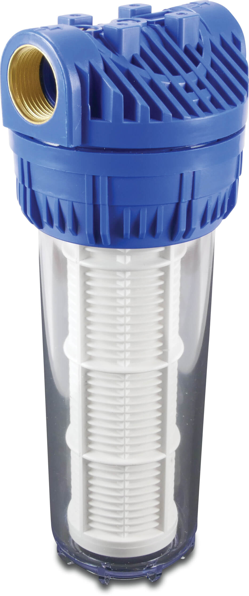 Profec Wasserfilter 10" Kunststoff 3/4" Innengewinde 8bar 60micron Nylon Filtereinsatz Weiß/Blau Typ mit 1/8“ Manometeranschluss 10"
