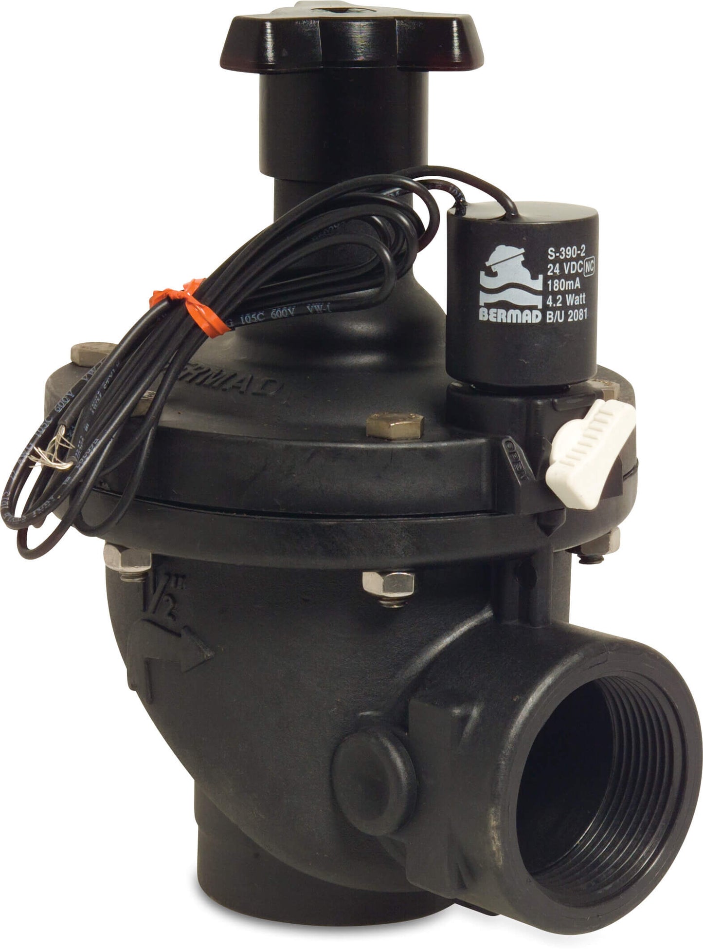 Bermad D151 Winkel Magnetventil glasfaserverstärktes Nylon 1 1/ Innengewinde 10bar 24VDC Schwarz