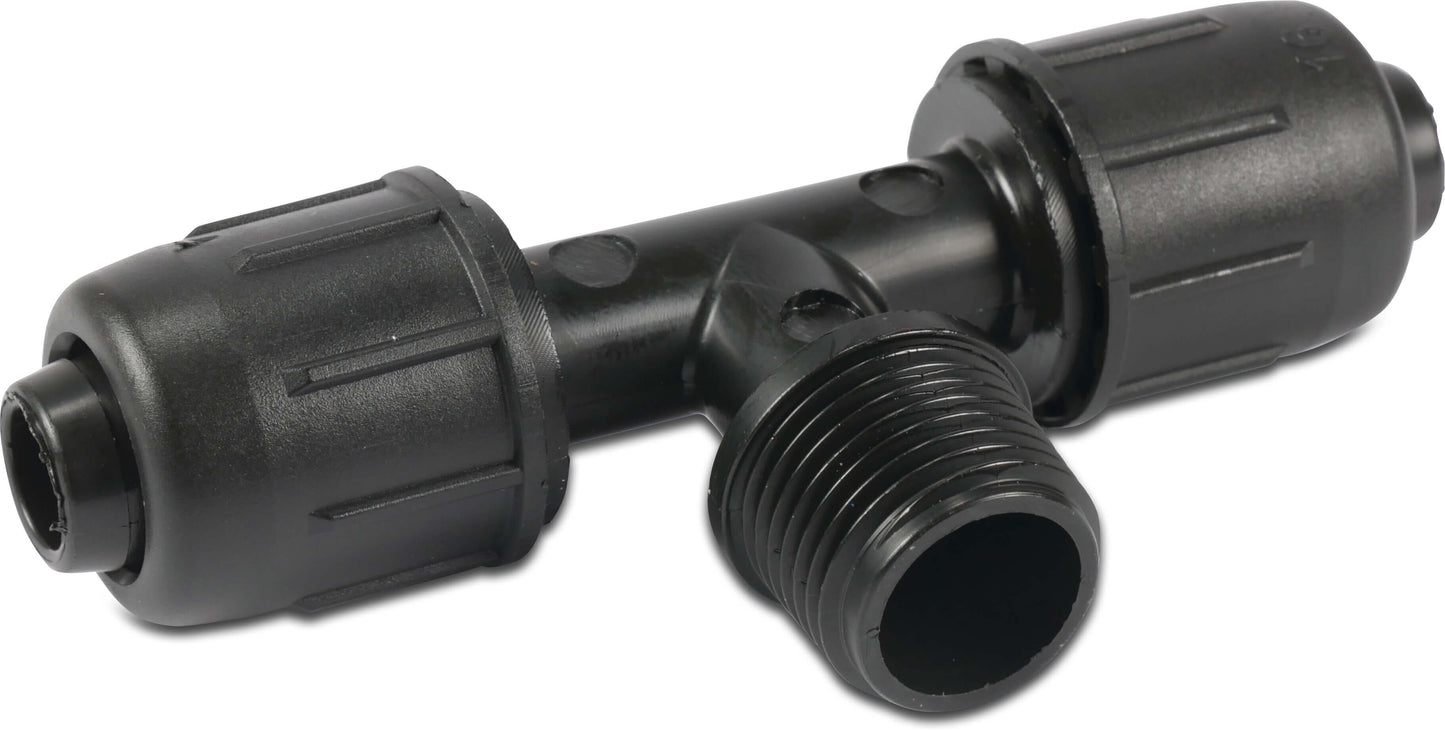 T-Stück 90° PP 20 mm x 1/2" x 20 mm lock x Außengewinde 4bar Schwarz