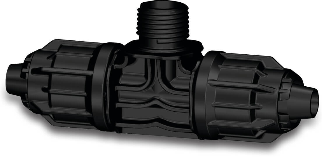 T-Stück 90° PP quick joint x Außengewinde 4bar Schwarz