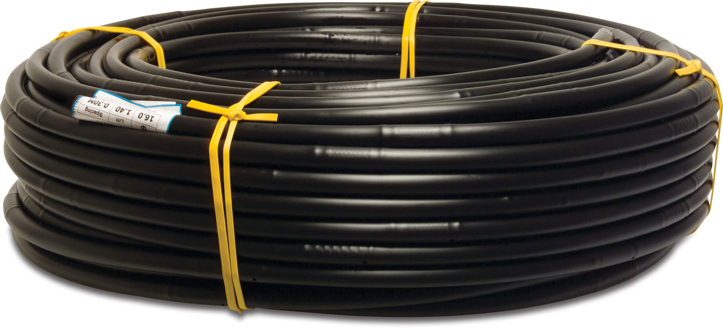 IDIT Tropfschlauch PE 16 mm x 1,15 mm 46mil 4bar 130micron 2,3ltr/h 30cm Schwarz 100m Typ Non PC
