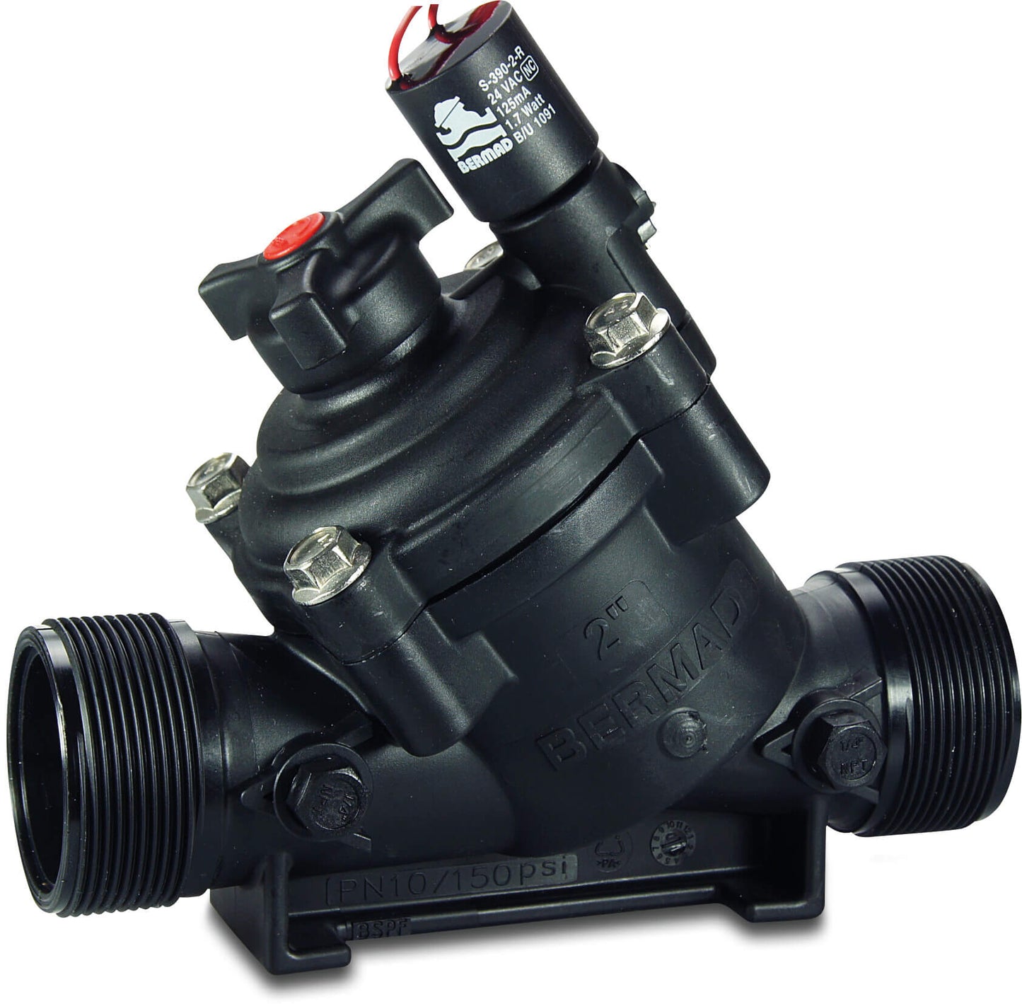 Bermad 100 Magnetventil glasfaserverstärktes Nylon 2" Außengewinde 10bar 24VAC Schwarz