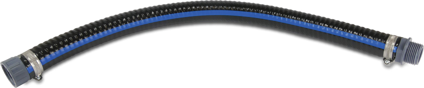 Profec Saug- und Druckschlauch PVC/Stahl 1" Außengewinde x Innengewinde 12bar 0.9bar Schwarz/Blau 0.8m Typ Heavy-Flex Black zusammengestellt