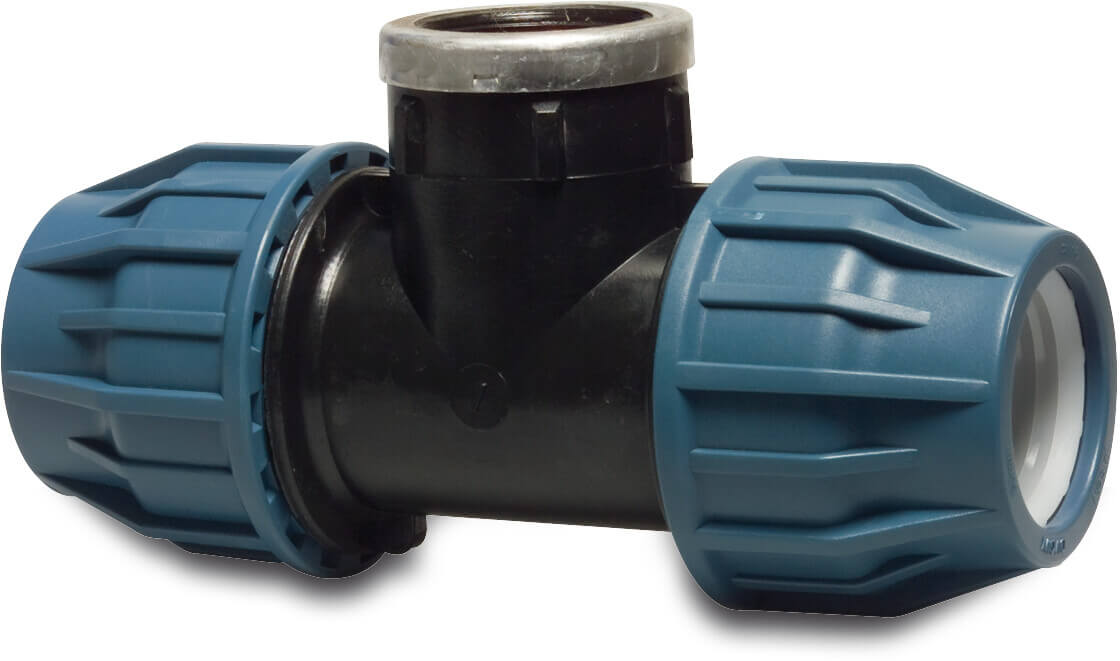 Jason T-Stück 90° PP Klemm x Innengewinde x Klemm 16bar Schwarz/Blau DVGW/KIWA/WRAS/SVGW