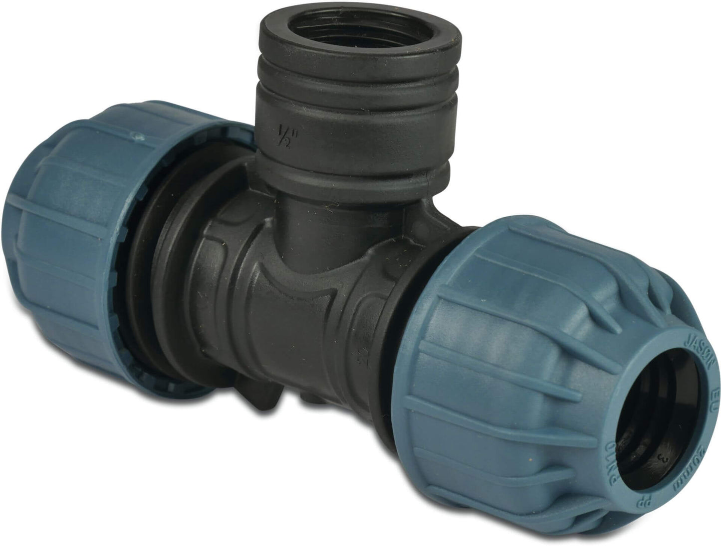 Jason T-Stück 90° PP 10 bar Klemm x Innengewinde x Klemm Schwarz/Blau