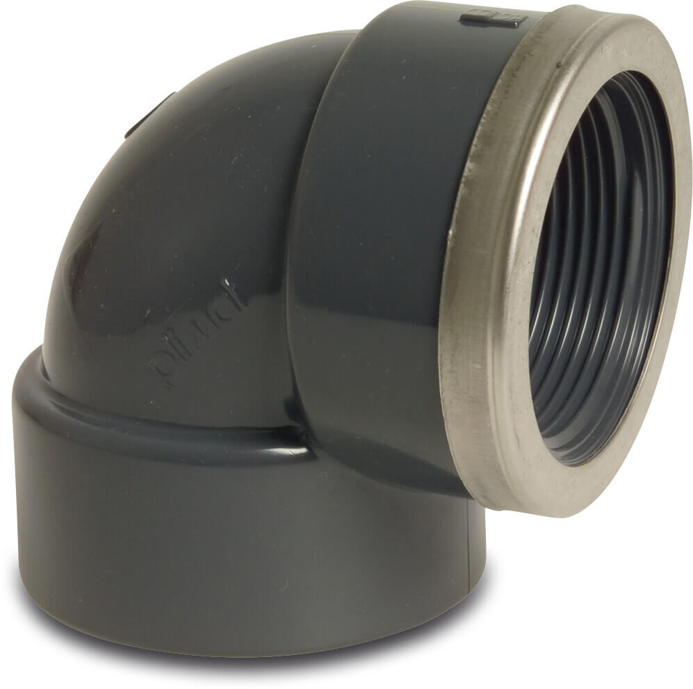 Winkkel 90° PVC-U 32 mm x 1" Klebemuffe x Innengewinde 16bar Grau Typ verstärkt P1 (VE: 10 St.)