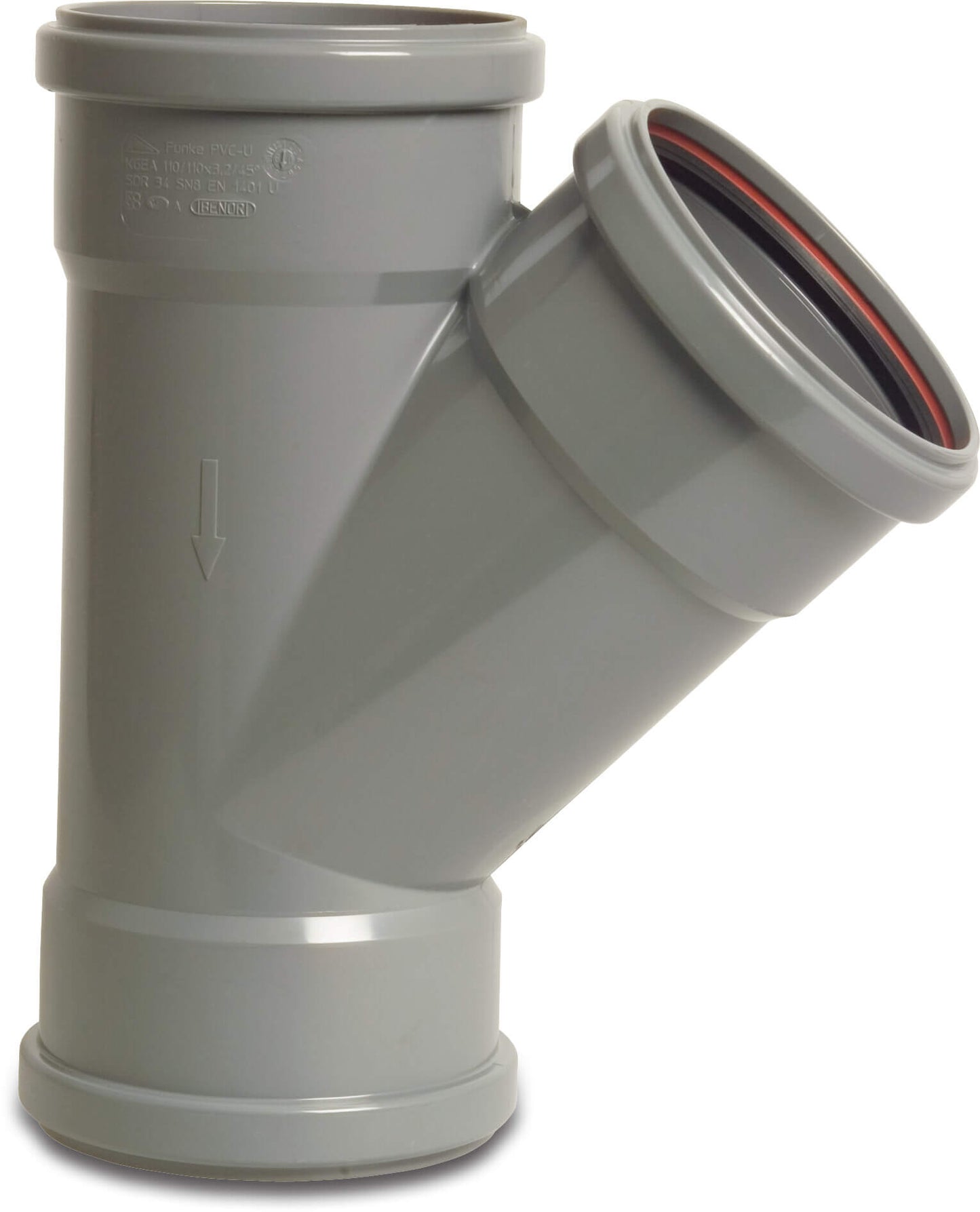 T-Stück 45° PVC-U SN4 Steckmuffe Grau KOMO/BENOR
