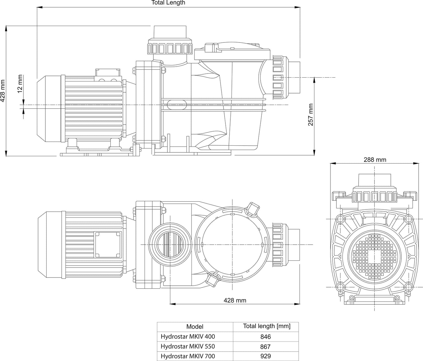 Waterco Schwimmbadpump öffentlicher Bereich 90 mm Klebemuffe 5,2A Schwarz Typ Hydrostar MKIV 400