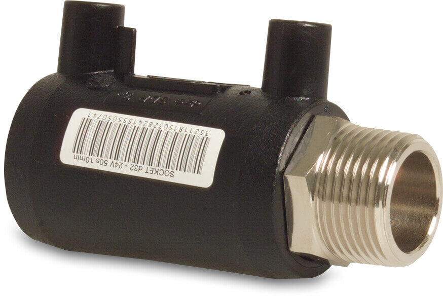 Profec Übergangsadapter PE100/Messing Vernickelt Elektroschweißmuffe x Außengewinde SDR7,4 24VAC 16bar 16bar Schwarz DVGW