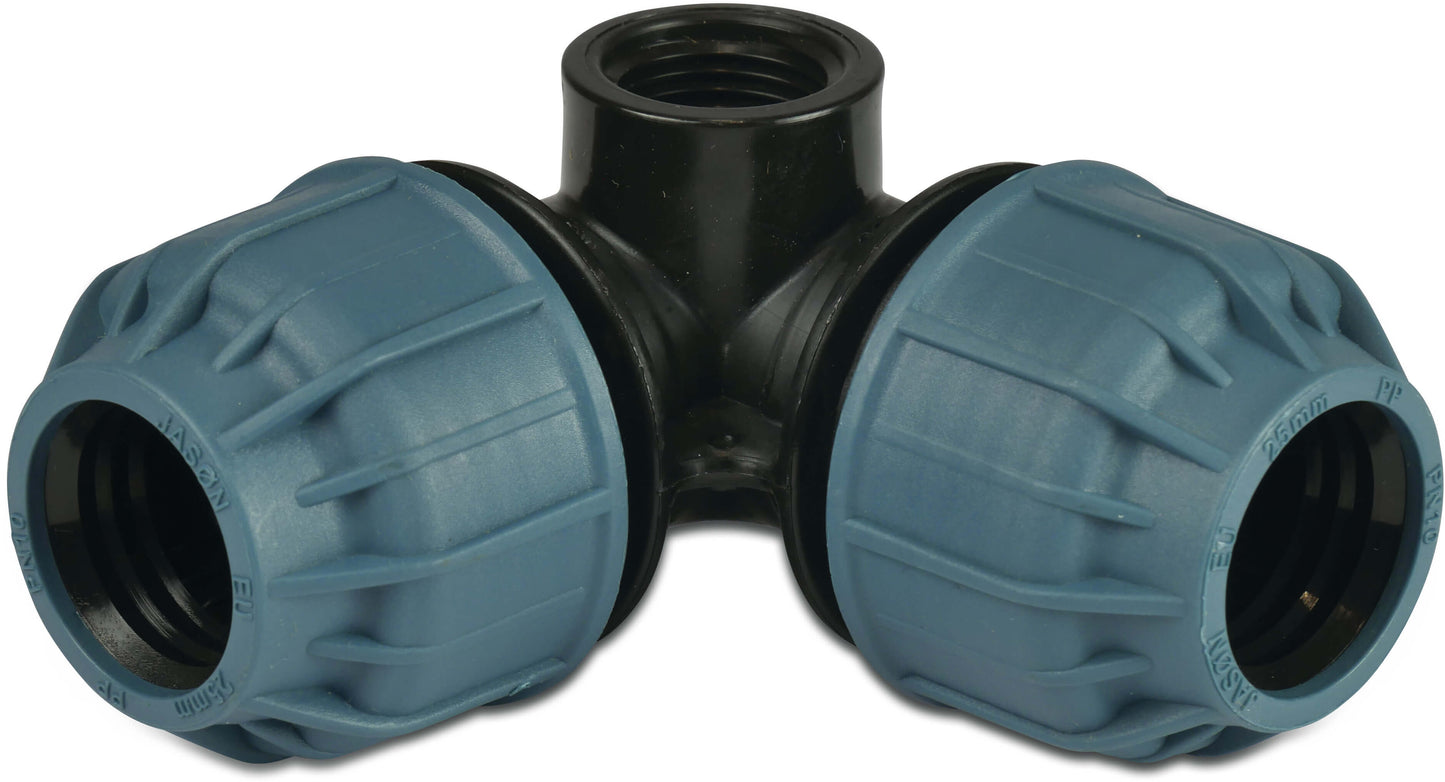 Jason Winkel 90° pop-up mit Entleerung seitlich PP Klemm x Innengewinde x Klemm 10bar 1/2" Schwarz/Blau