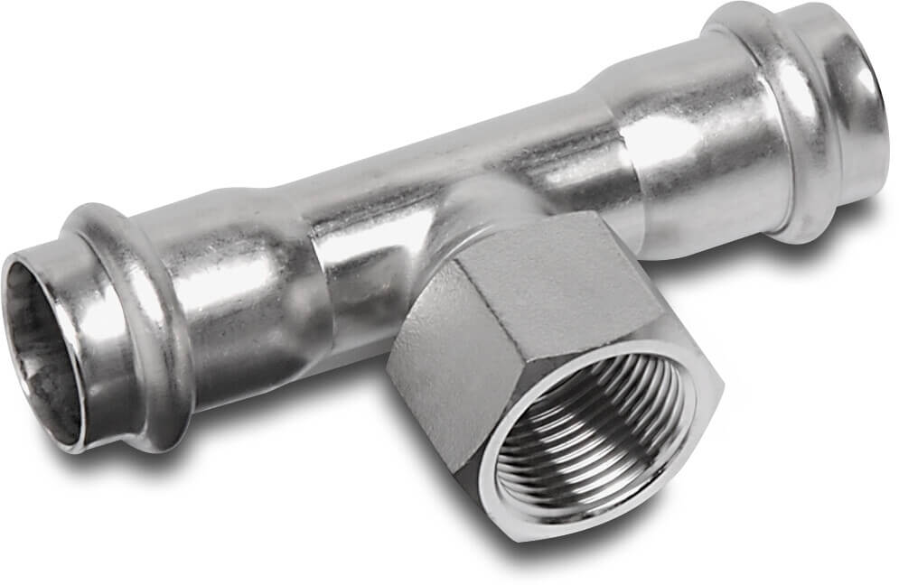 Bonfix T-Stück 90° Edelstahl 316L Pressmuffe x Innengewinde x Pressmuffe KIWA