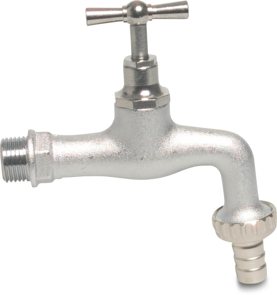 Auslaufventil Messing Chrom matt 1" x 25 mm Außengewinde x Schlauchtülle Typ 355S