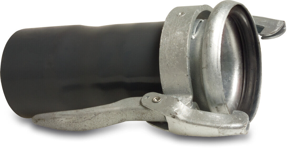 Schnellkupplung montiert mit PVC Rohrstutzen Stahl Verzinkt 159 mm x 160 mm M-Teil Kardan x Stutzen Typ Kardan