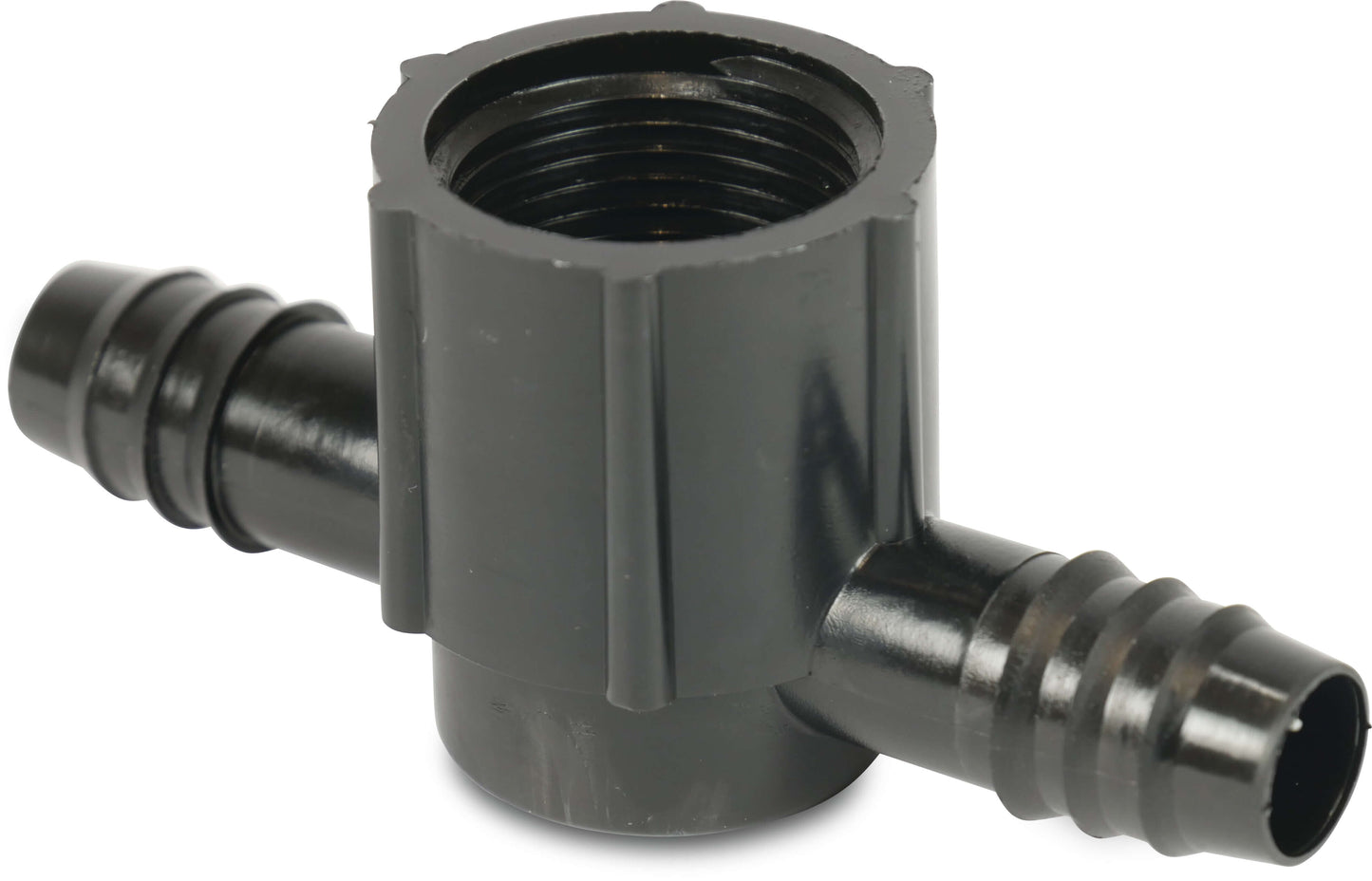 Tavlit T-Stück 90° PP 16 mm x 3/4" x 16 mm Tülle x Innengewinde x Tülle 4bar Schwarz Typ mit vollem Durchgang (VE: 10 St.)