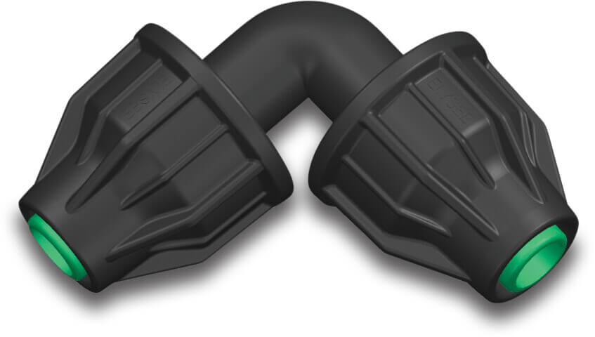 Winkel 90° PP 25 mm lock 4bar Schwarz (VE: 10 St.)
