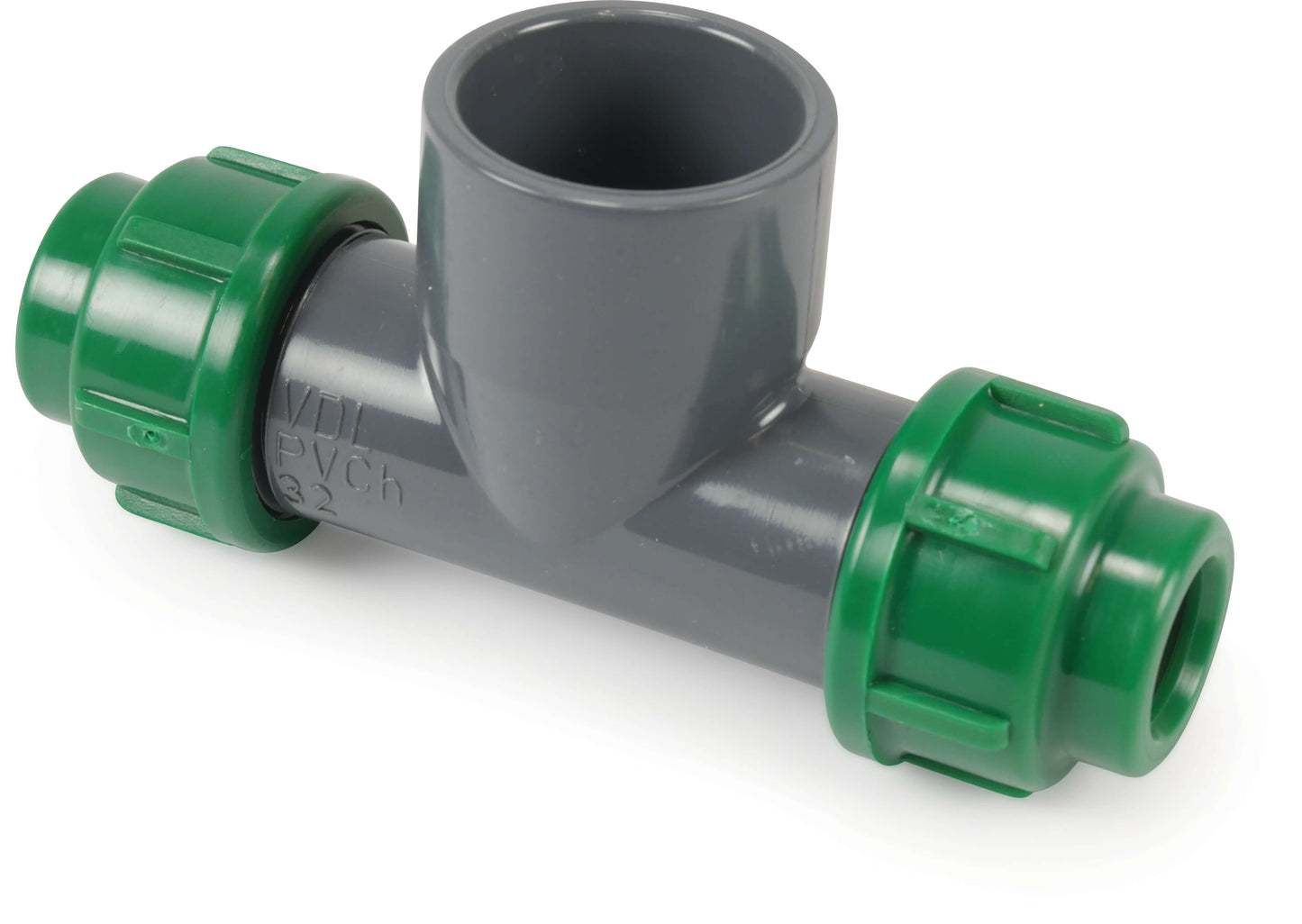 VDL T-Stück 90° PVC-U/PP Klemm x Klebemuffe x Klemm 10bar Grau/Grün