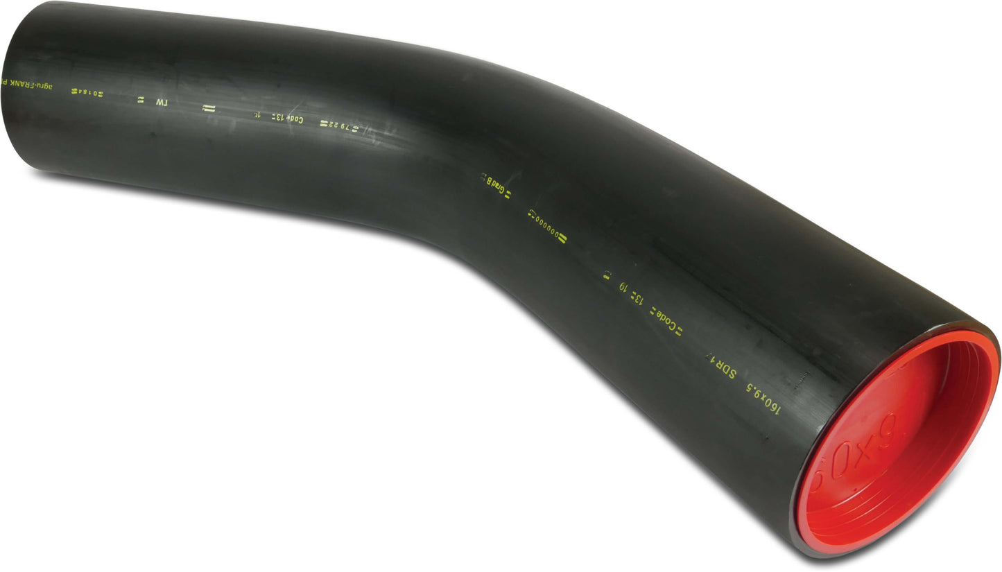 Bogen 45° PE100-RC Glatt SDR17 Schwarz DVGW Typ aus Rohr hergestellt