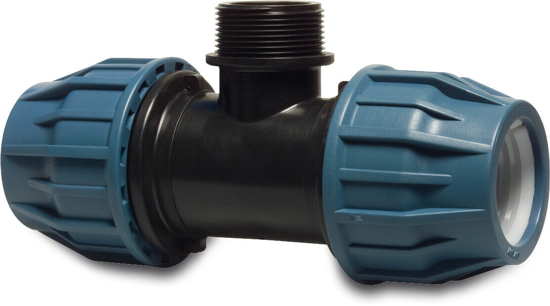 Jason T-Stück 90° PP Klemm x Außengewinde x Klemm 16bar Schwarz/Blau DVGW/KIWA/WRAS/SVGW