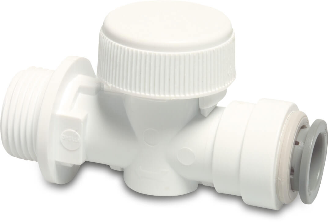 Speedfit Absperrhahn POM 15 mm x 3/4" Einsteck x Außengewinde 10bar Weiß DVGW/KIWA/WRAS (VE: 5 St.)