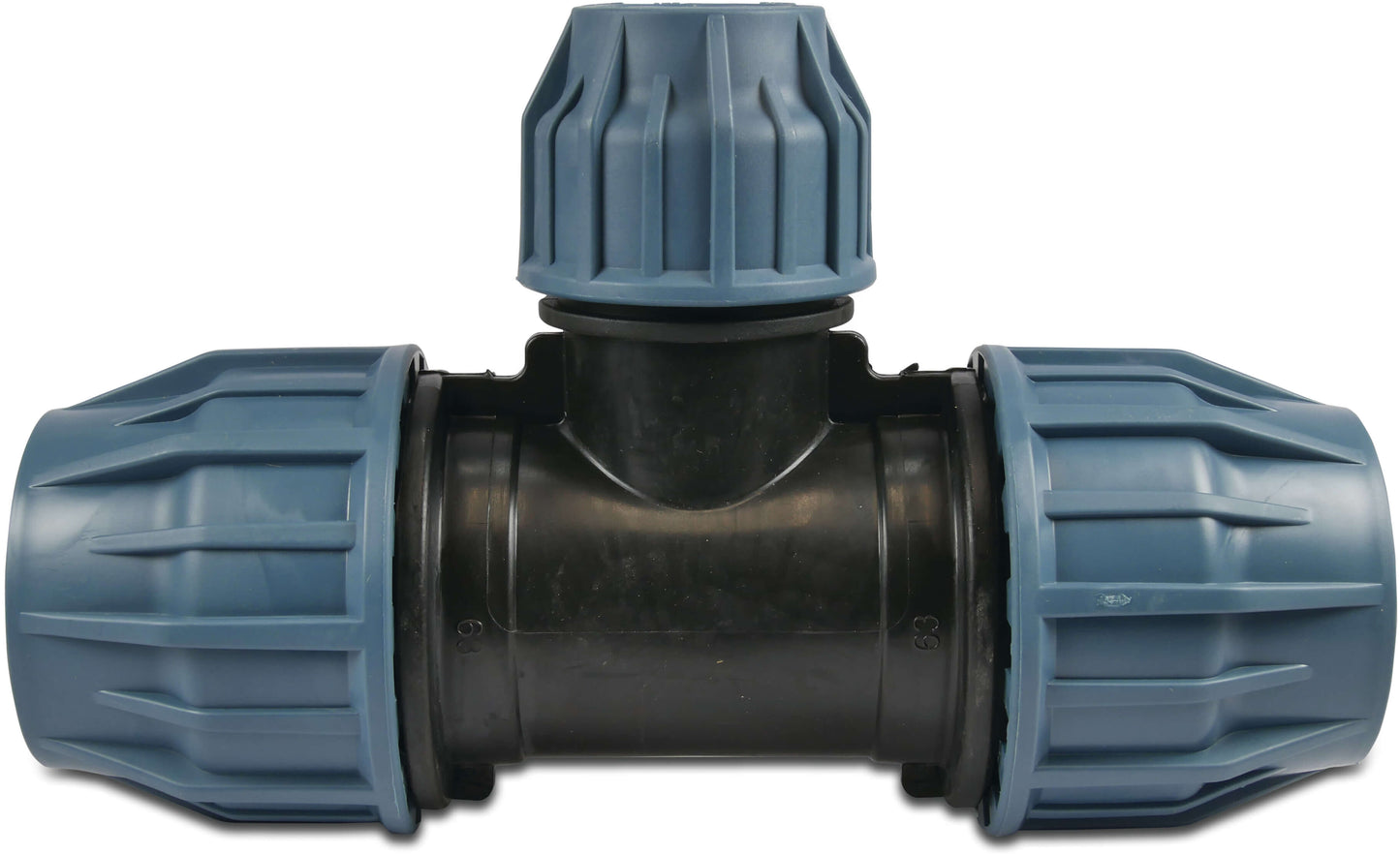 Jason Reduzier T-Stück 90° PP Klemm 16bar Schwarz/Blau DVGW/KIWA/WRAS/SVGW
