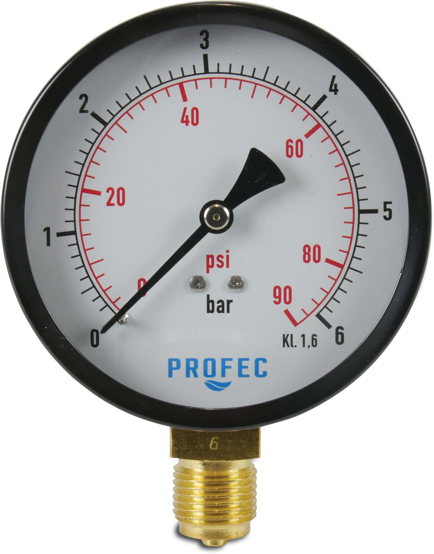 Profec Manometer 100 mm Außengewinde 0 - 6bar Schwarz Typ Trocken Unten 1/2"