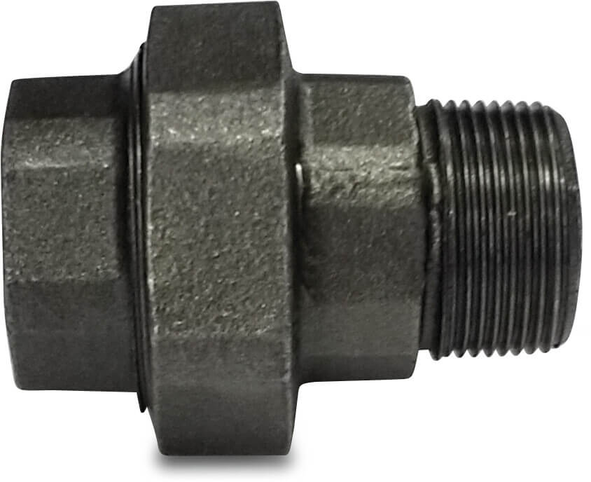Nr. 331 Verschraubung Gusseisen Schwarz 3/4" Innengewinde x Außengewinde 25bar DVGW Typ Flach