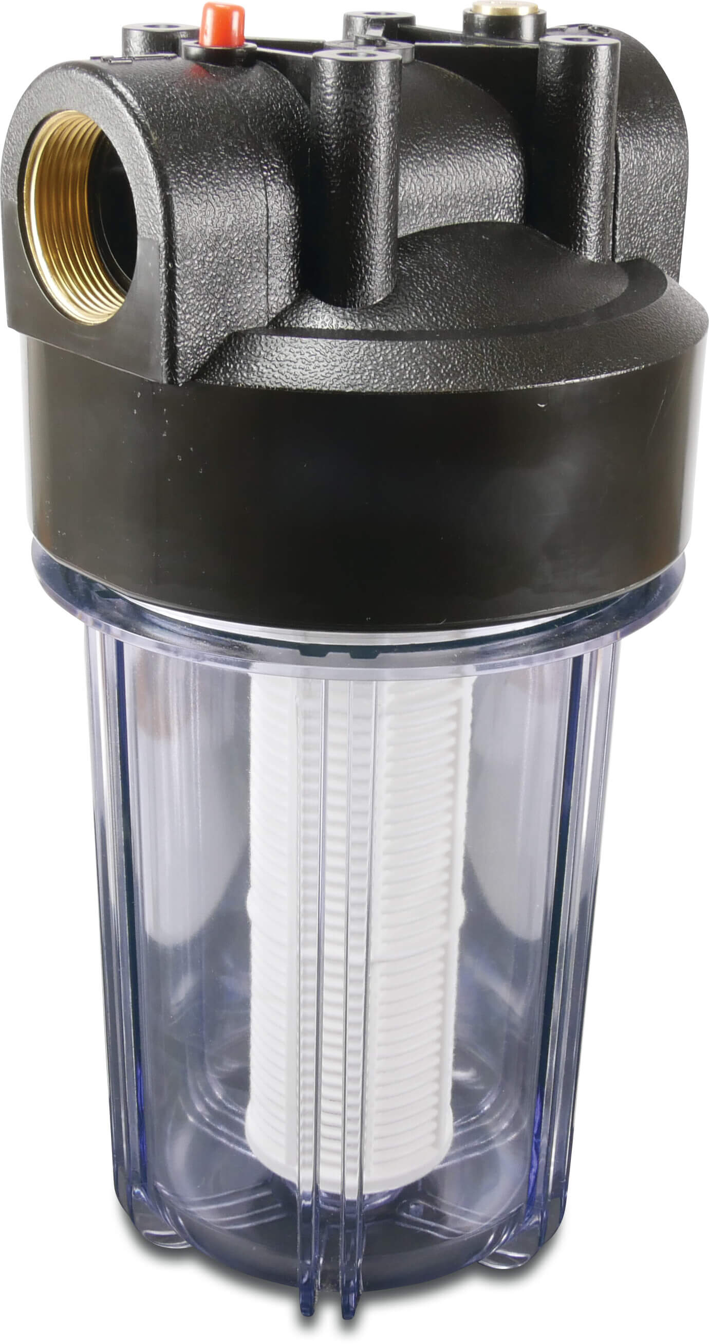 Profec Wasserfilter 10" Kunststoff Innengewinde 5bar 60micron Nylon Filtereinsatz Weiß/BSchwarz Typ mit 1/8“ Manometeranschluss 10"