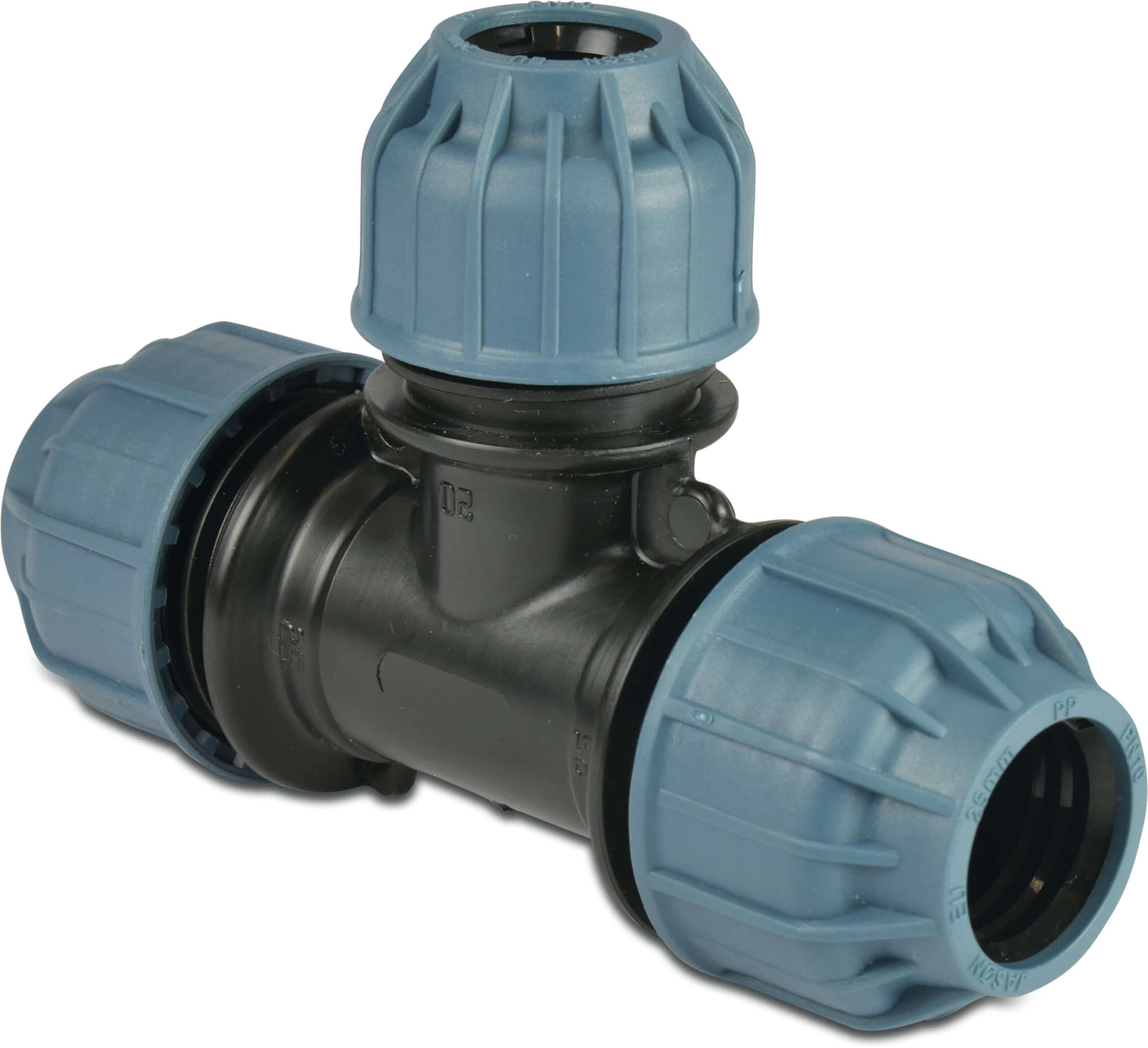 Jason Reduzier T-Stück 90° PP Klemm 10bar Schwarz/Blau