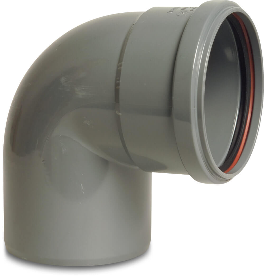 Bogen 87° PVC-U SN4 Steckmuffe x Stutzen DN100 Grau KOMO/BENOR kurz