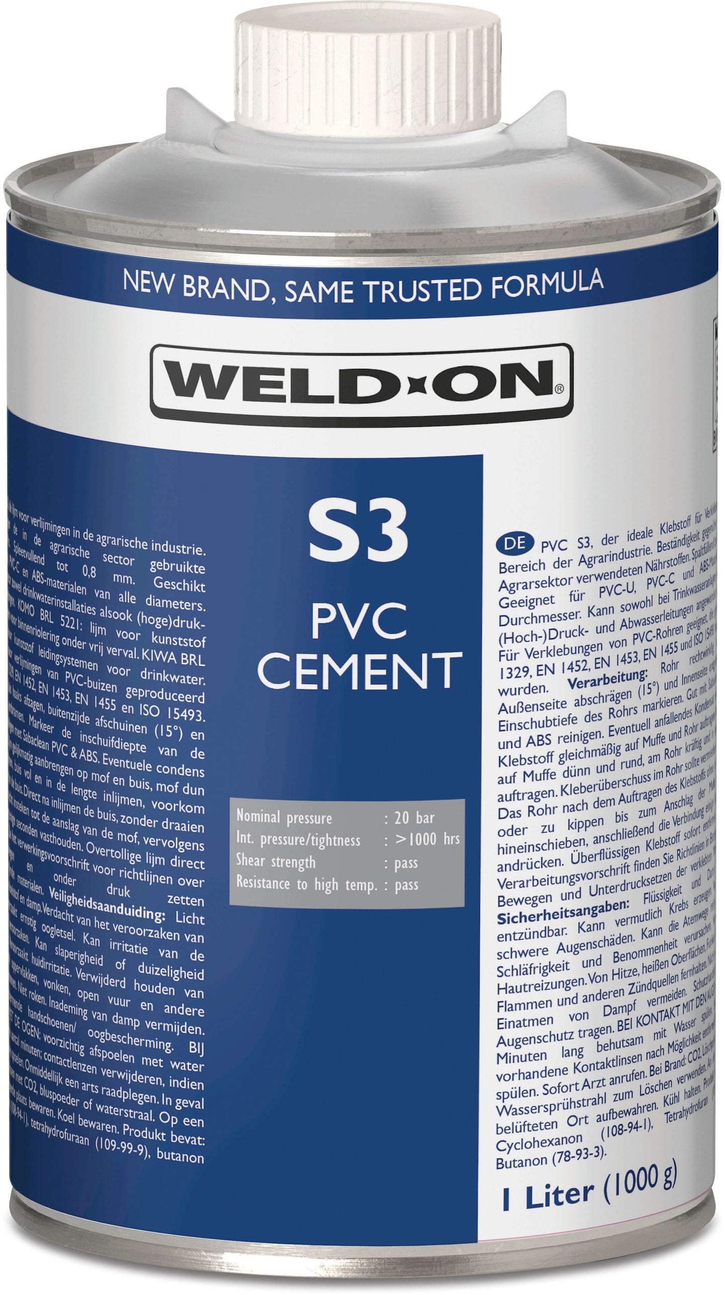 Weld-On PVC-Kleber 5ltr KIWA Typ Saba S3 PVC Label EN/DE/NL/FR