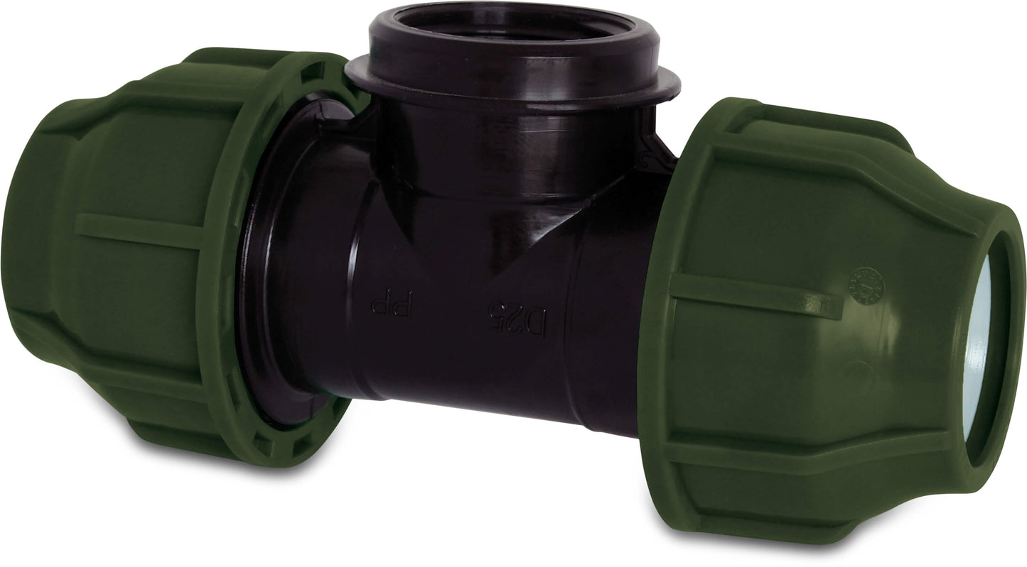 T-Stück 90° PP Klemm x Innengewinde x Klemm 10bar Schwarz/Grün