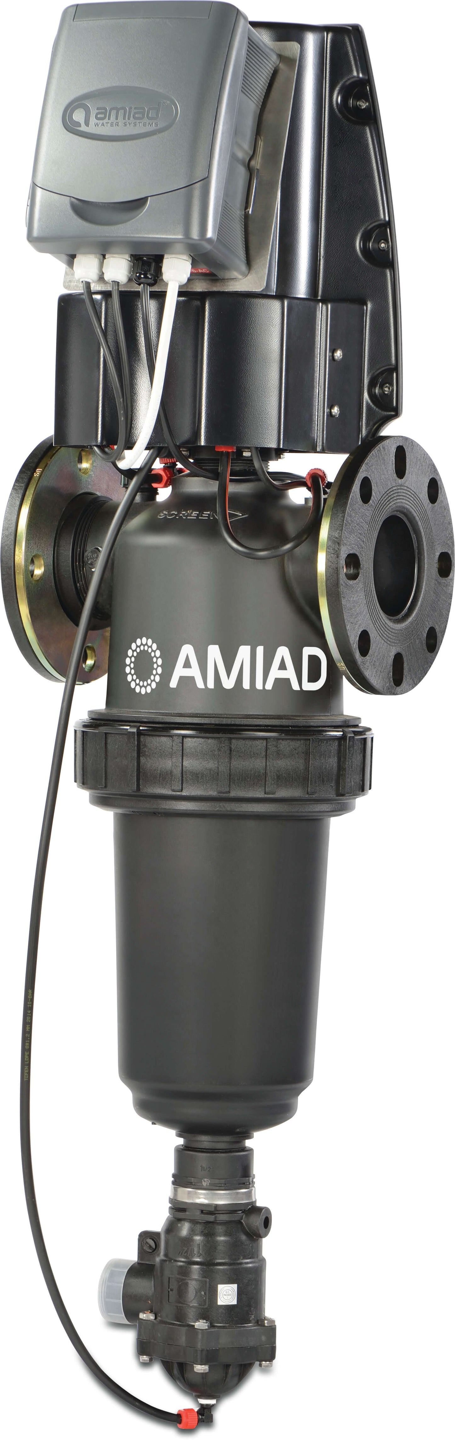 Amiad Automatischer Siebfilter Nylon 3" DIN Flansch 8bar 130micron 0,13 mm Edelstahl 316 24VAC Schwarz Typ TAF 750