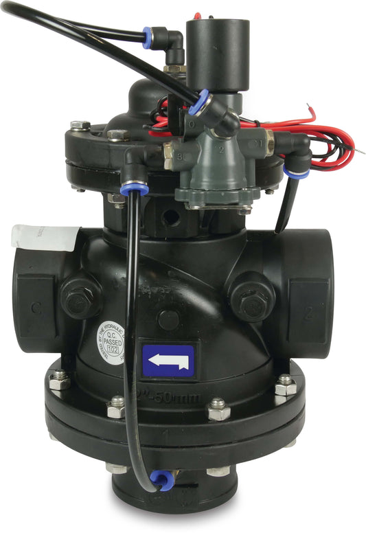 Bermad Rückspül-Magnet-Ventil Polyamid 6-30GF 2" Innengewinde 10bar 9VDC Schwarz Typ 350 Winkel