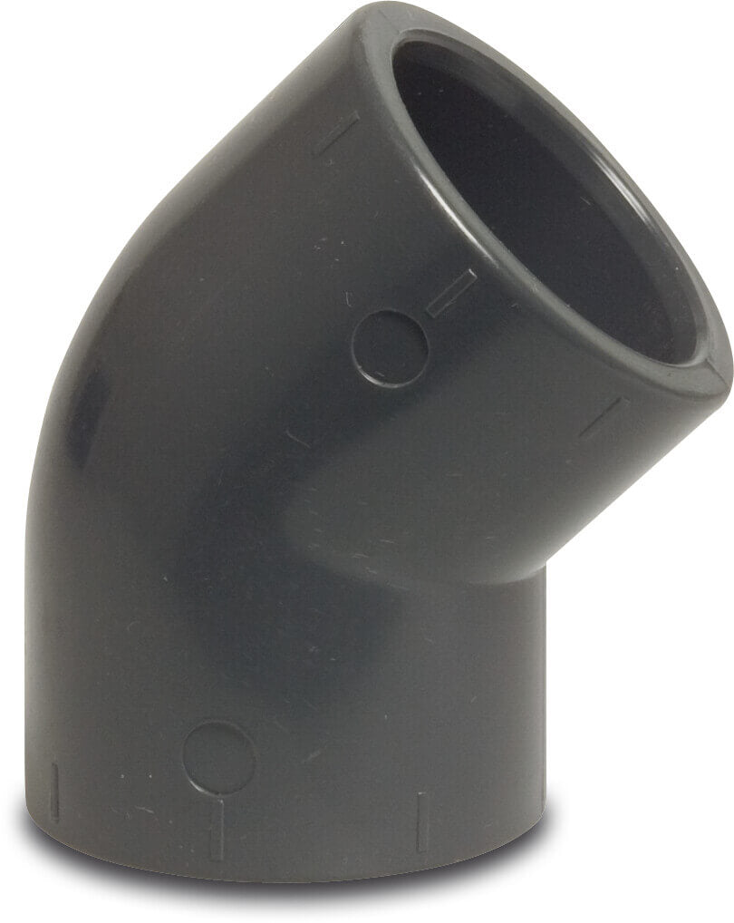 Winkel 45° PVC-U Klebemuffe 16bar Grau