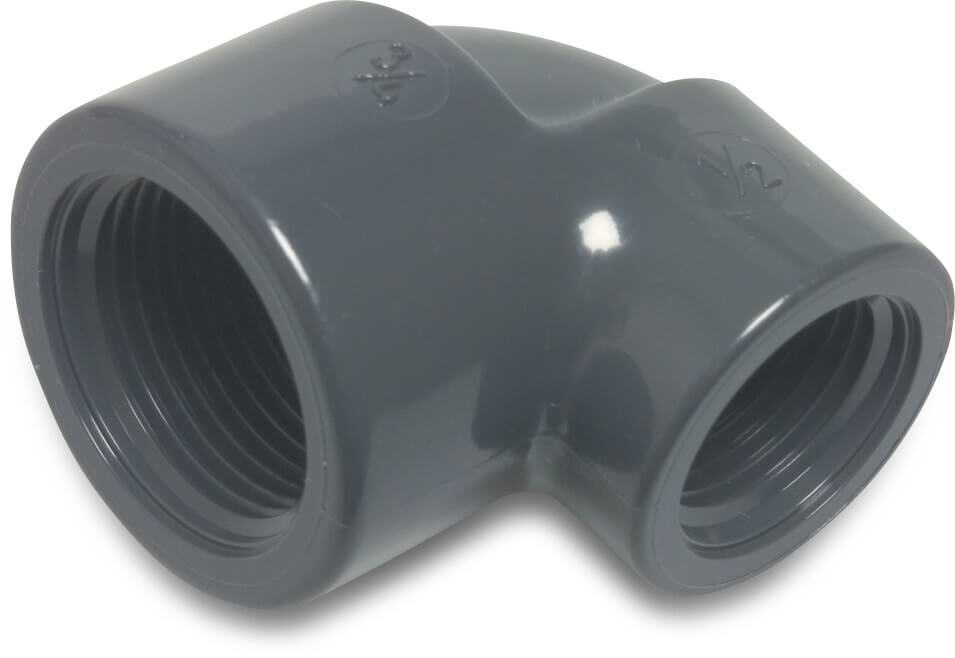 Profec Winkel 90°, reduziert PVC-U 3/4" x 1/2" Innengewinde 10bar Grau (VE: 10 St.)