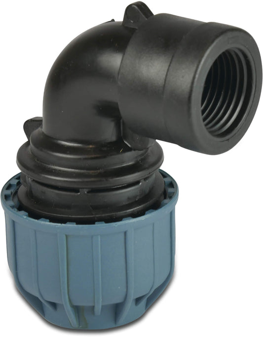 Jason Winkel 90° PP Klemm x Innengewinde 10bar Schwarz/Blau