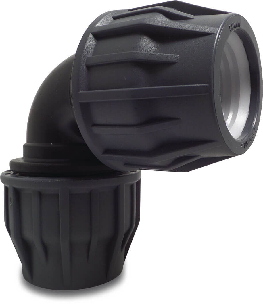 Jasonflex Winkel 90° PP 50 mm Klemm 16bar Grau/Schwarz