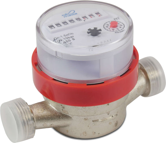 Profec Wasserzähler Trockenläufer Messing Vernickelt 3/4" Außengewinde 10bar 0,1A 1.5m³/h 24V CE/MID Typ Einstrahl