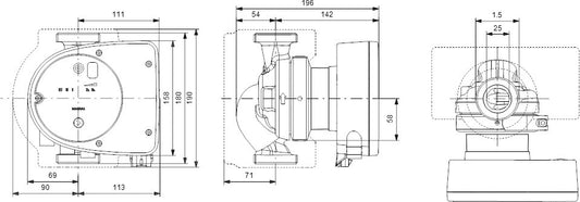 Grundfos Umwälzpumpe mit variabler Drehzahl Gusseisen Außengewinde 10bar 1.42A 230VAC Schwarz/Rot