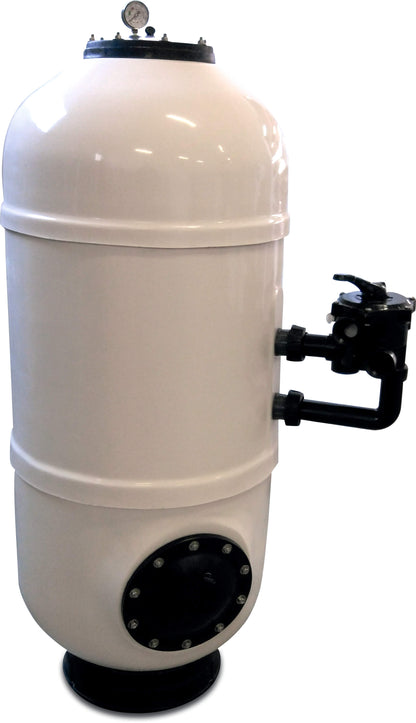 Hochschicht Filter Polyester Gel-beschichtet 1 1/2" Außengewinde 2,5bar Weiß Typ mit 6-Wegeventil ø650mm