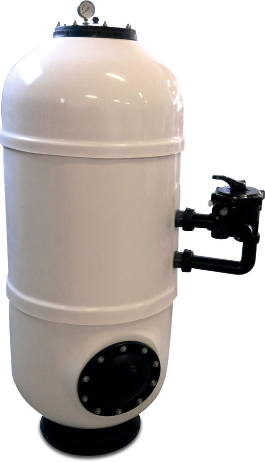 Hochschicht Filter Polyester Gel-beschichtet 1 1/2" Außengewinde 2,5bar Weiß Typ mit 6-Wegeventil ø650mm