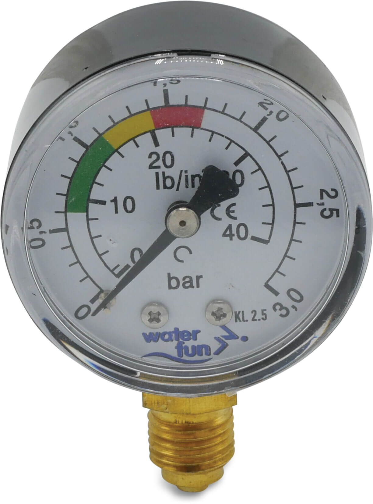 Manometer 50 mm Außengewinde 0 - 3bar schwarz Typ Trockenanschluss unten 1/4" (Genauigkeitsklasse 2,5%)