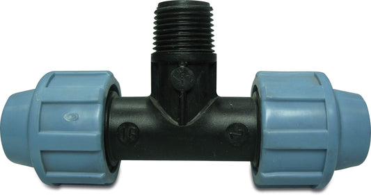 Unidelta T-Stück 90° PP Klemm x Außengewinde x Klemm 16bar Schwarz/Blau DVGW/KIWA/WRAS