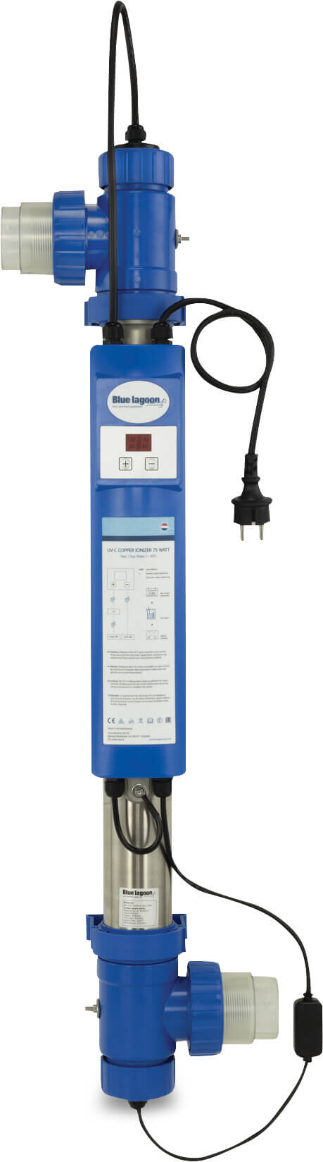 Blue Lagoon UV-C-Desinfektionseinheit Edelstahl 316L 63 mm x 1 1/2" Klebemuffe x Innengewinde 2bar Typ UV-C Ionizer att