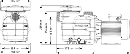 Hayward Schwimmbadpumpe PP GF 50 mm Klebemuffe 2A 230VAC Schwarz 0.33PS