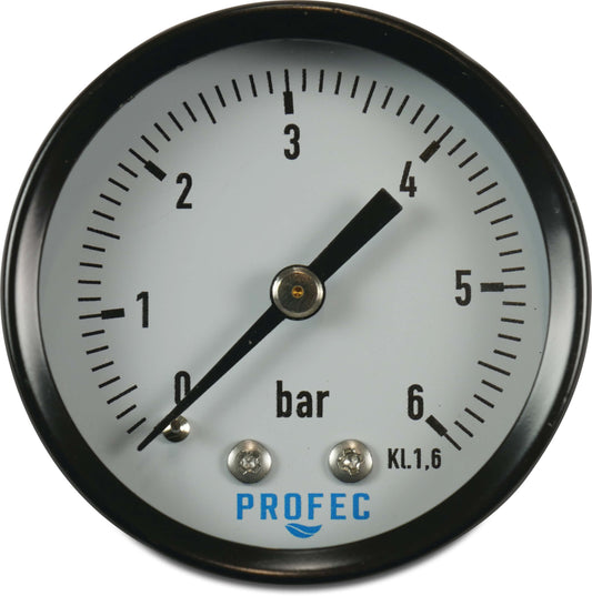 Profec Manometer 50 mm Außengewinde 0 - 6bar Schwarz Typ Trocken Hinten 1/4"