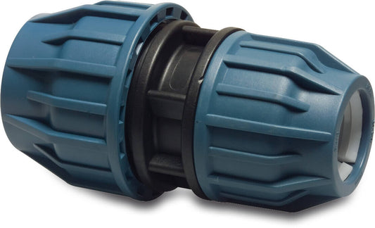 Jason Reduzierkupplung PP 75 mm x 63 mm Klemm 16bar Schwarz/Blau DVGW/KIWA/WRAS Typ EZ